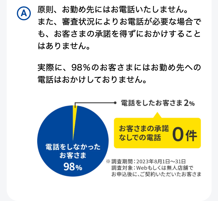 原則、お勤め先にはお電話いたしません。